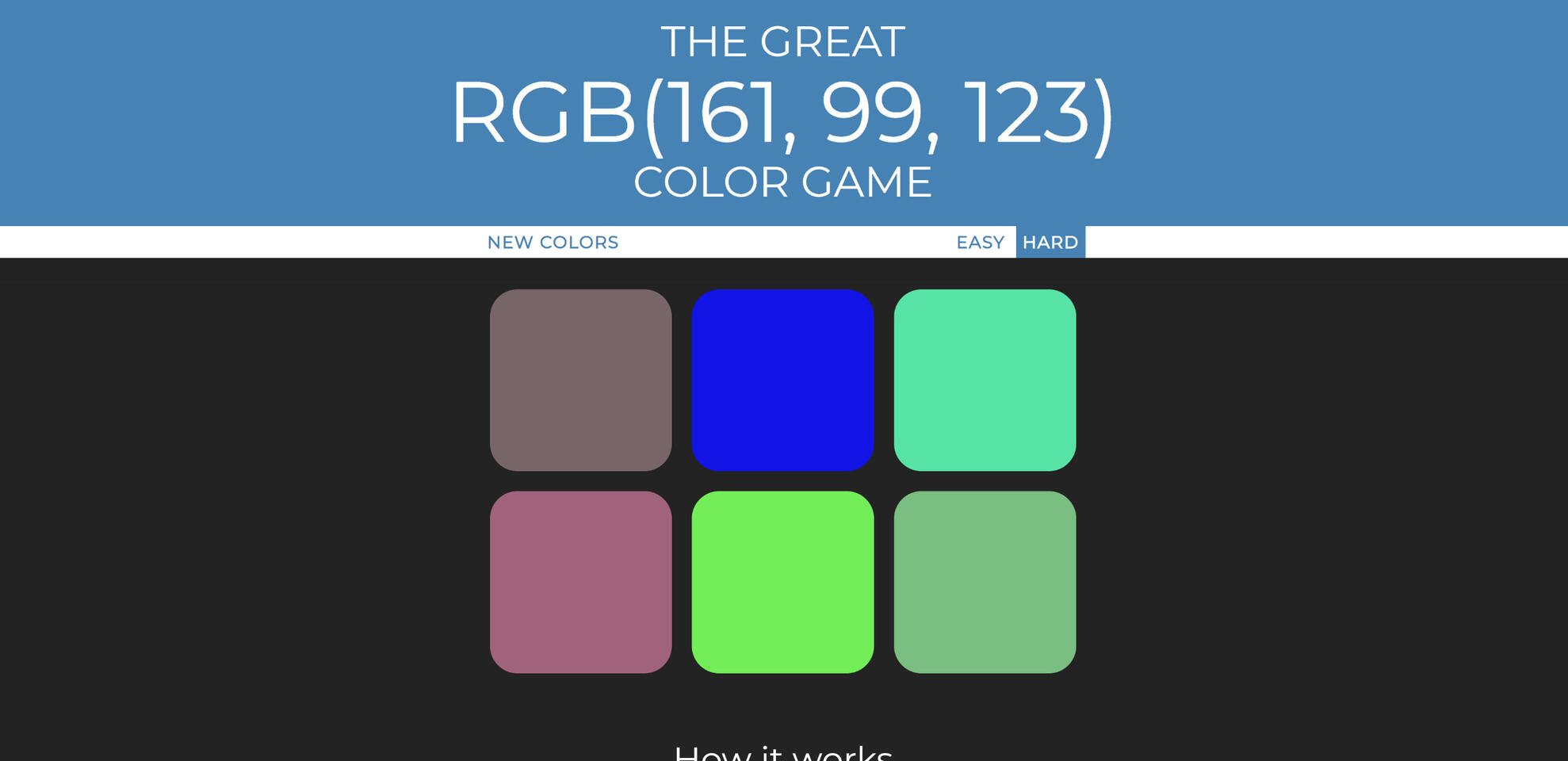 A small color game where you have to guess the color from the given RGB code